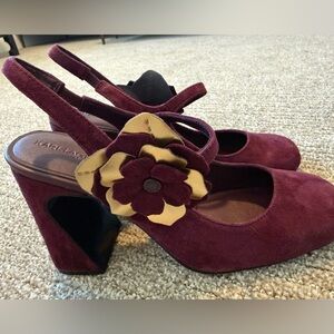 NWOT Karl Lagerfeld Burgundy Heels with Floral Accent